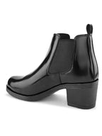 Glossy Elastic Panel Block Heel Chelsea Boots