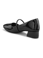 Glossy Strap Detail Cushioned Block Heel Mary Jane Pumps
