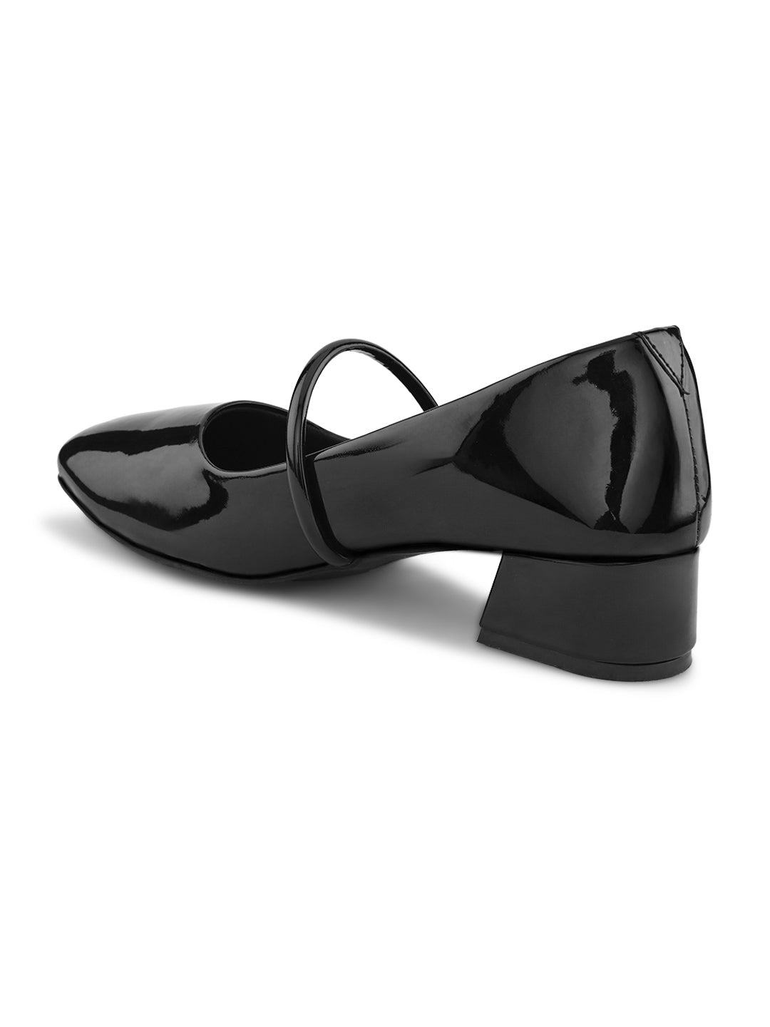 Glossy Strap Detail Cushioned Block Heel Mary Jane Pumps