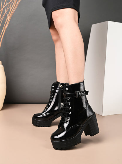 Comfortable Attractive,Chich & trendy zipper black block heel boots