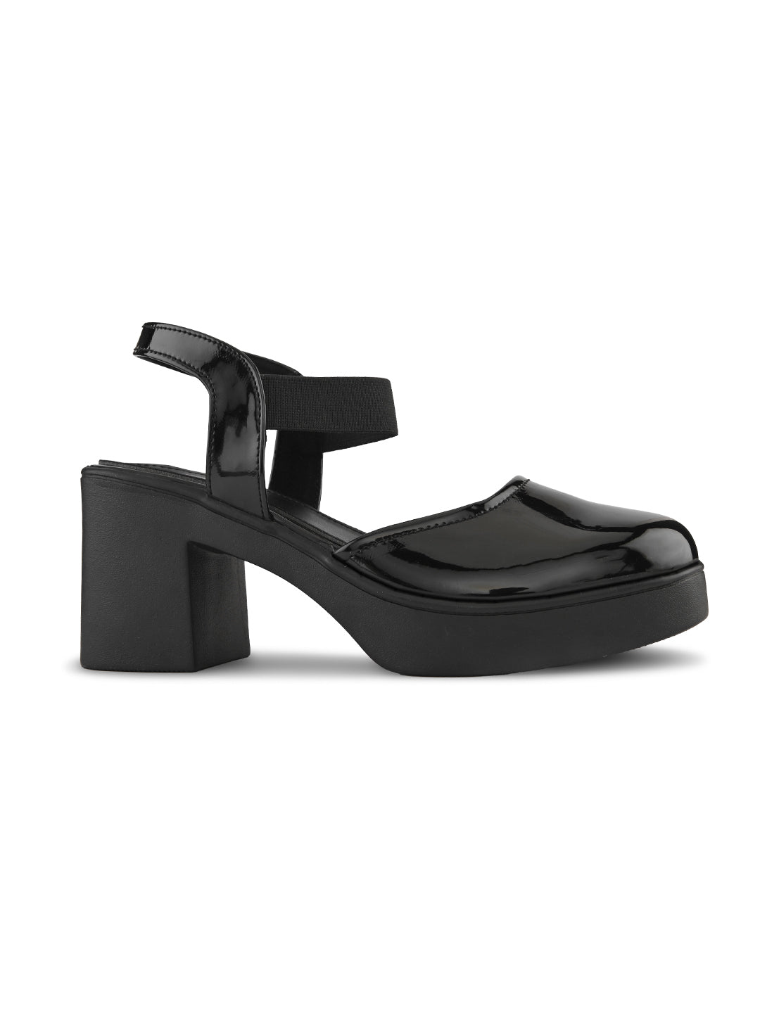 Classic Patent Block Heel Pumps with Backstrap Soft Cushioned Formal Shoes