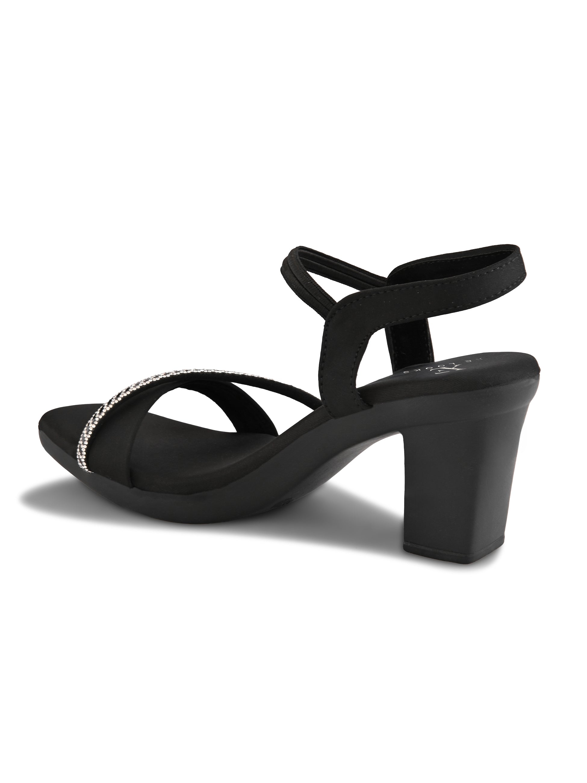 Rhinestone Strap Soft Cushioned Block Heel Sandals