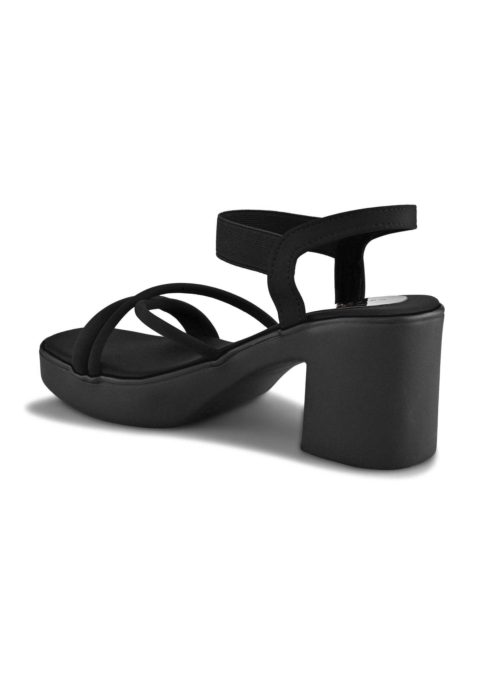 Soft Cushioned Elastic Strap Block Heel Sandals