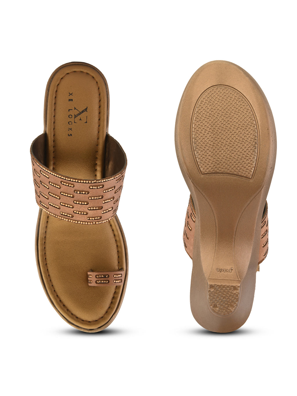 Wedge Toe-Ring Sandals Perforated Pleated Upper Strap