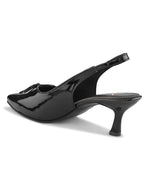 Glossy Patent-Finish Bow Detail Slingback Pointed Toe Pumps