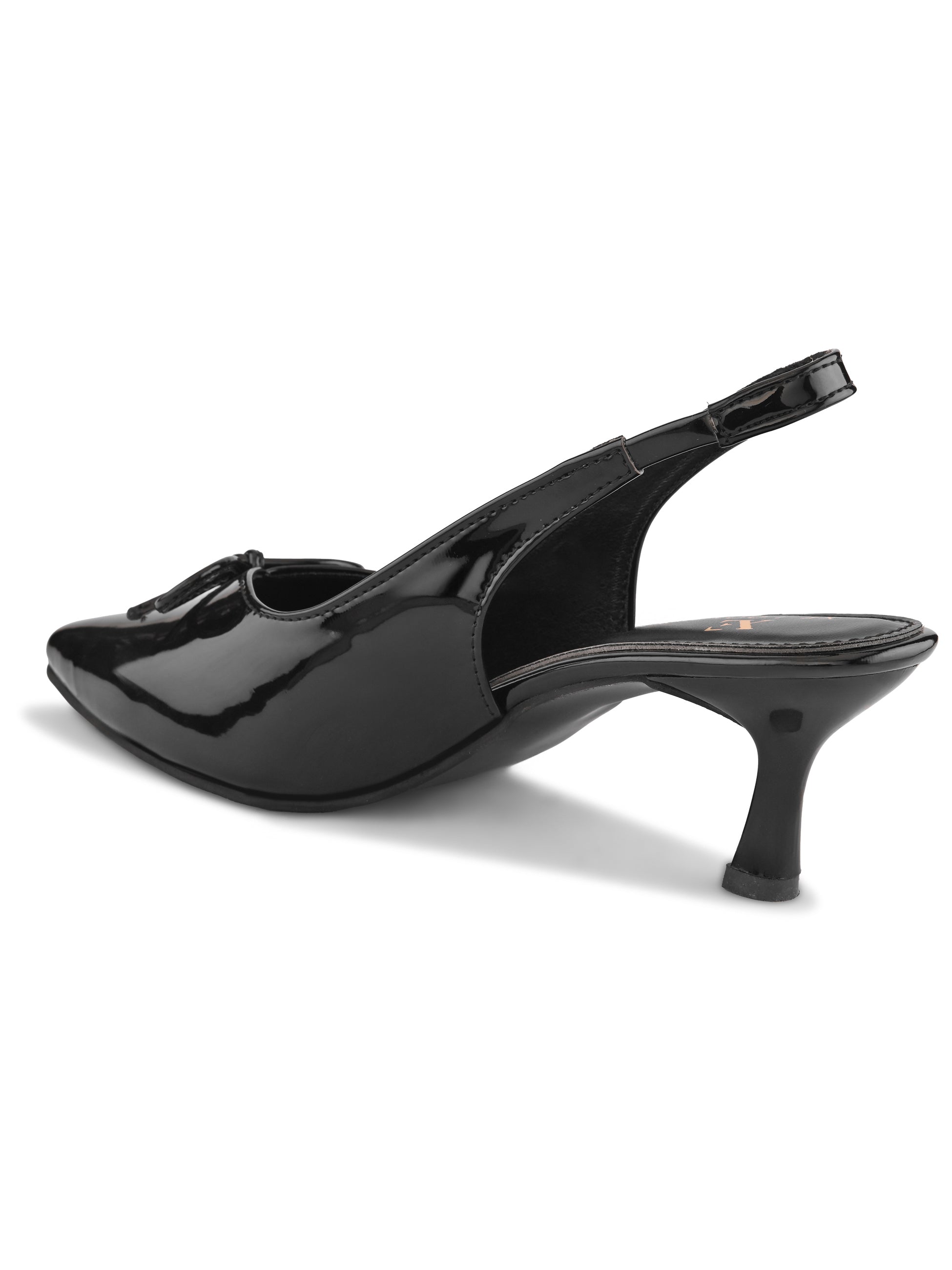 Glossy Patent-Finish Bow Detail Slingback Pointed Toe Pumps