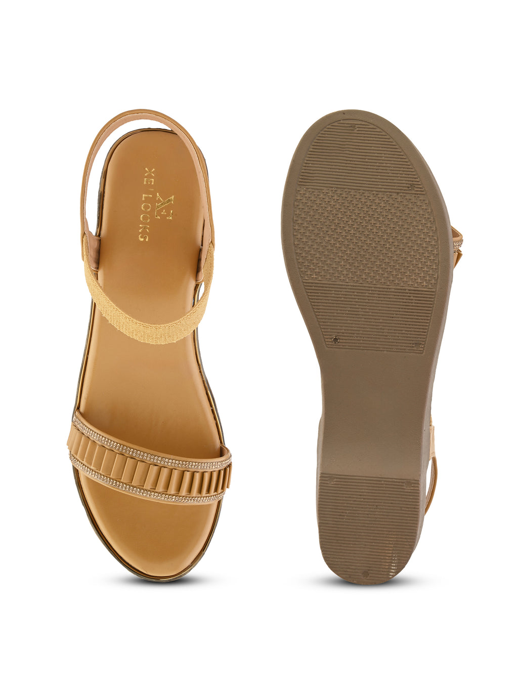 Wedge Sandals Pleated Front Strap with Elastic Back Support
