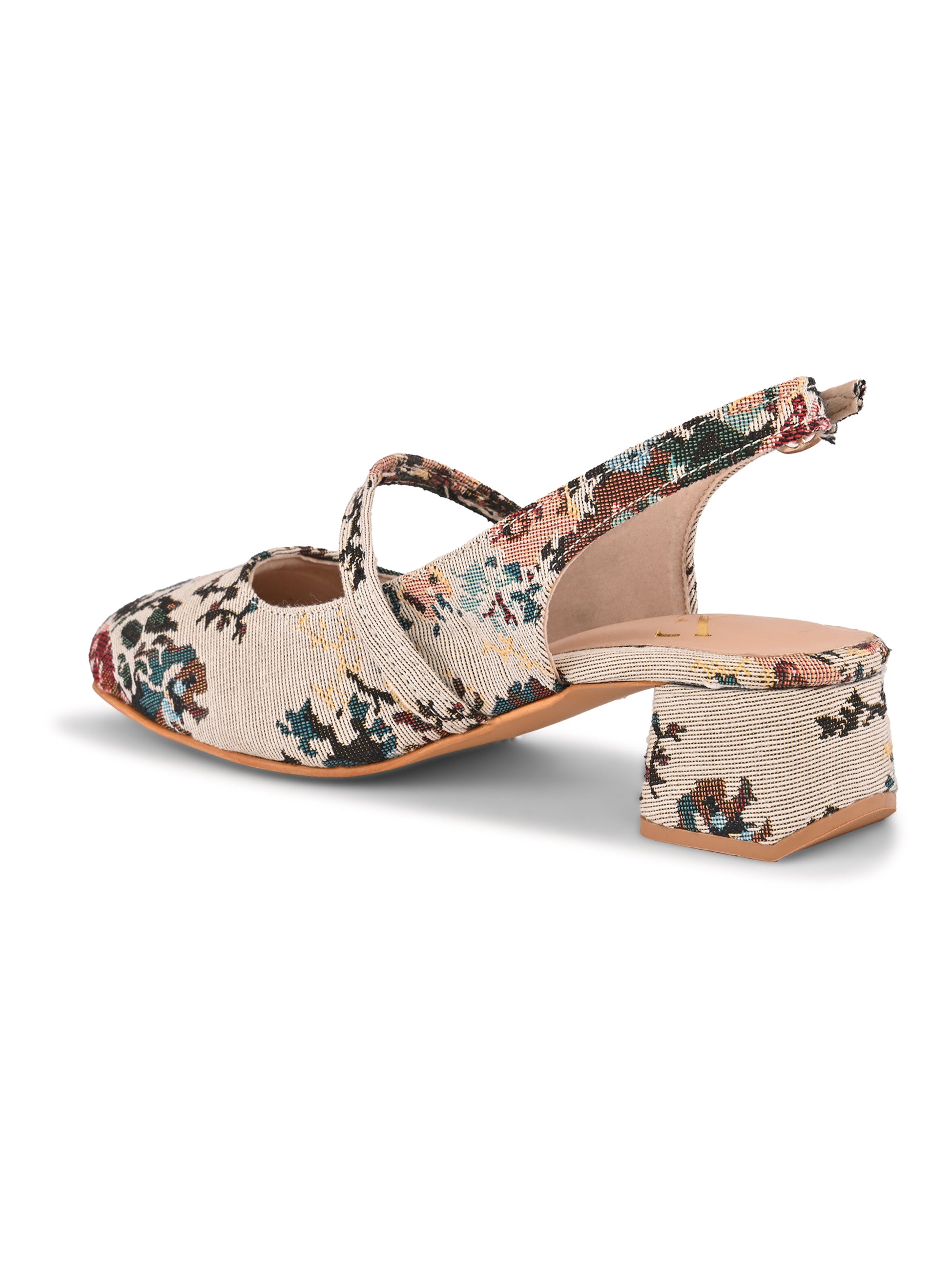 Textured Buckle Accent Slingback Block Heel Pumps