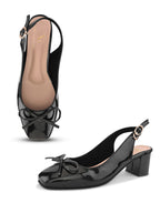 Elegant Bow Detail Slingback Block Heels