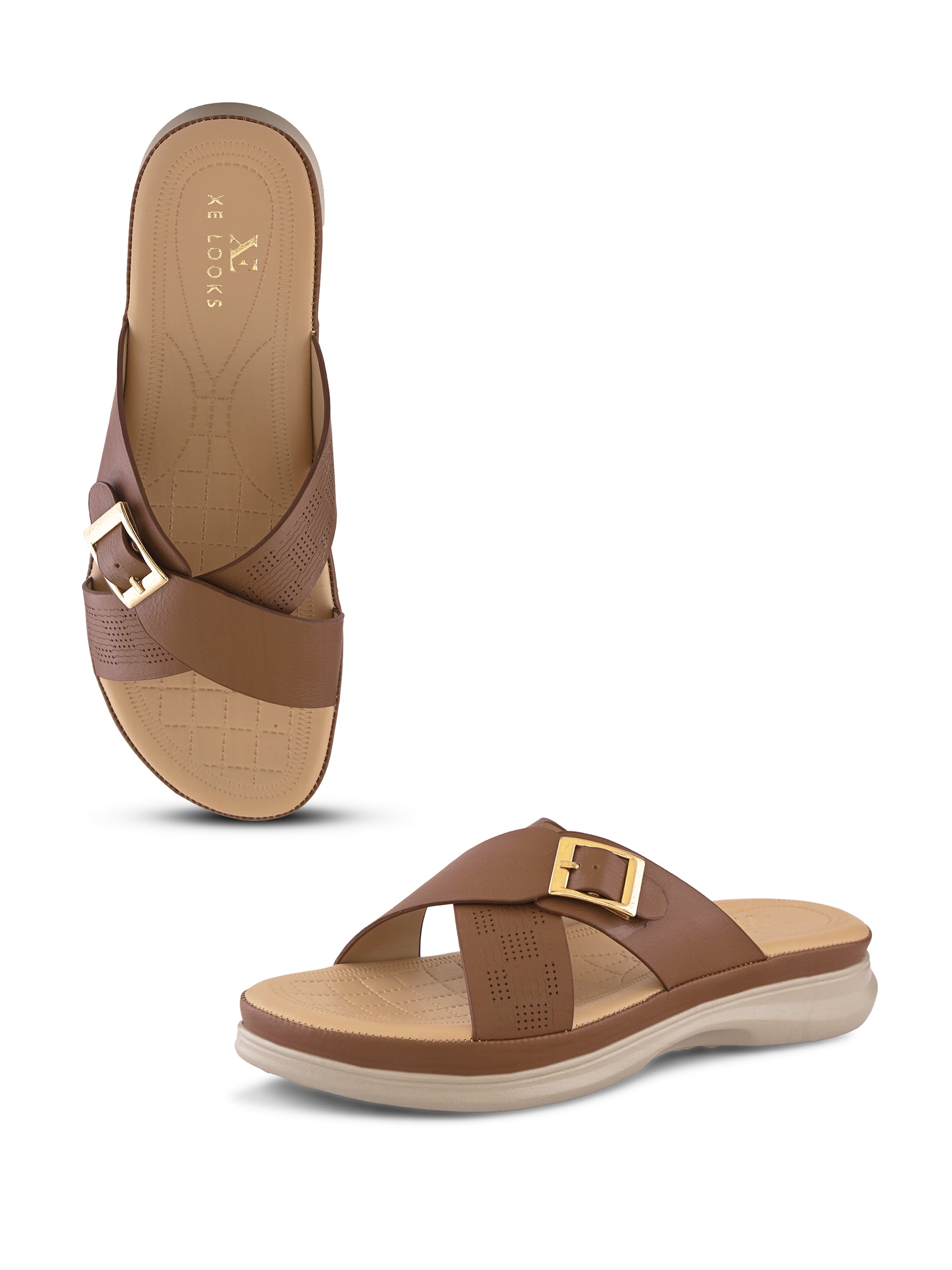 Classic Buckle Accent Cushioned Comfort Flat Slippers