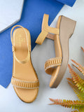 Wedge Sandals Pleated Front Strap with Elastic Back Support