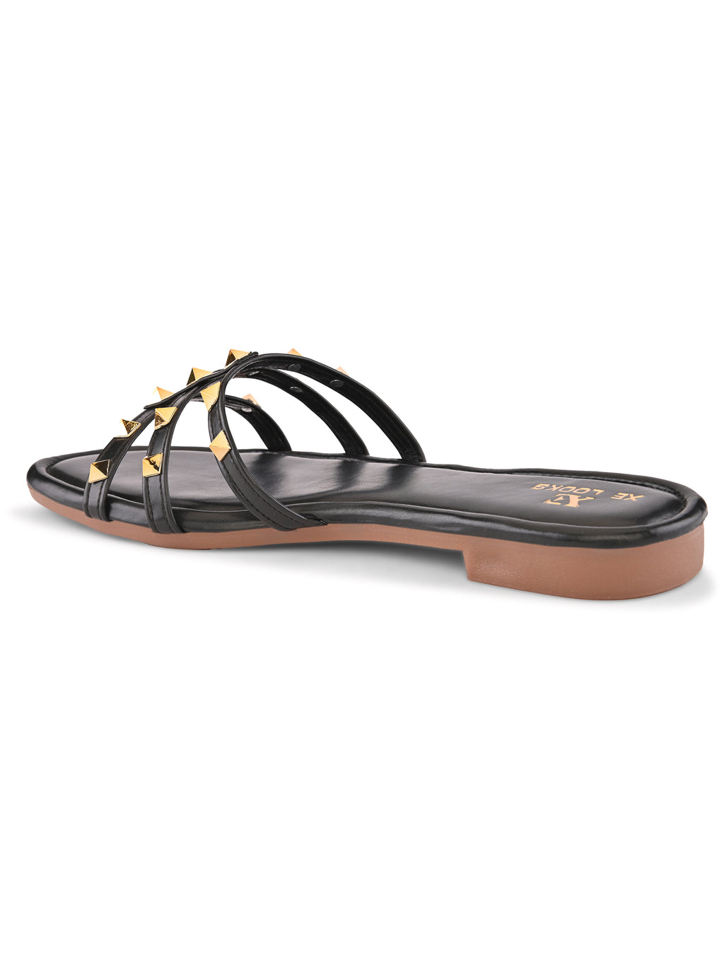 STUDDED MULTI-STRAP OPEN TOE FLAT SANDALS