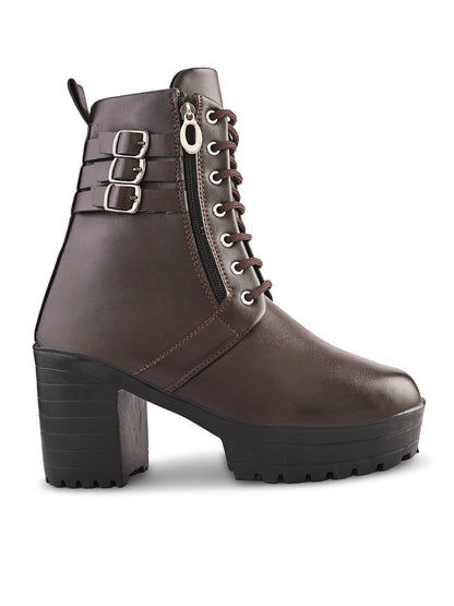 Women’s Triple Buckle Lace-Up Ankle Boots