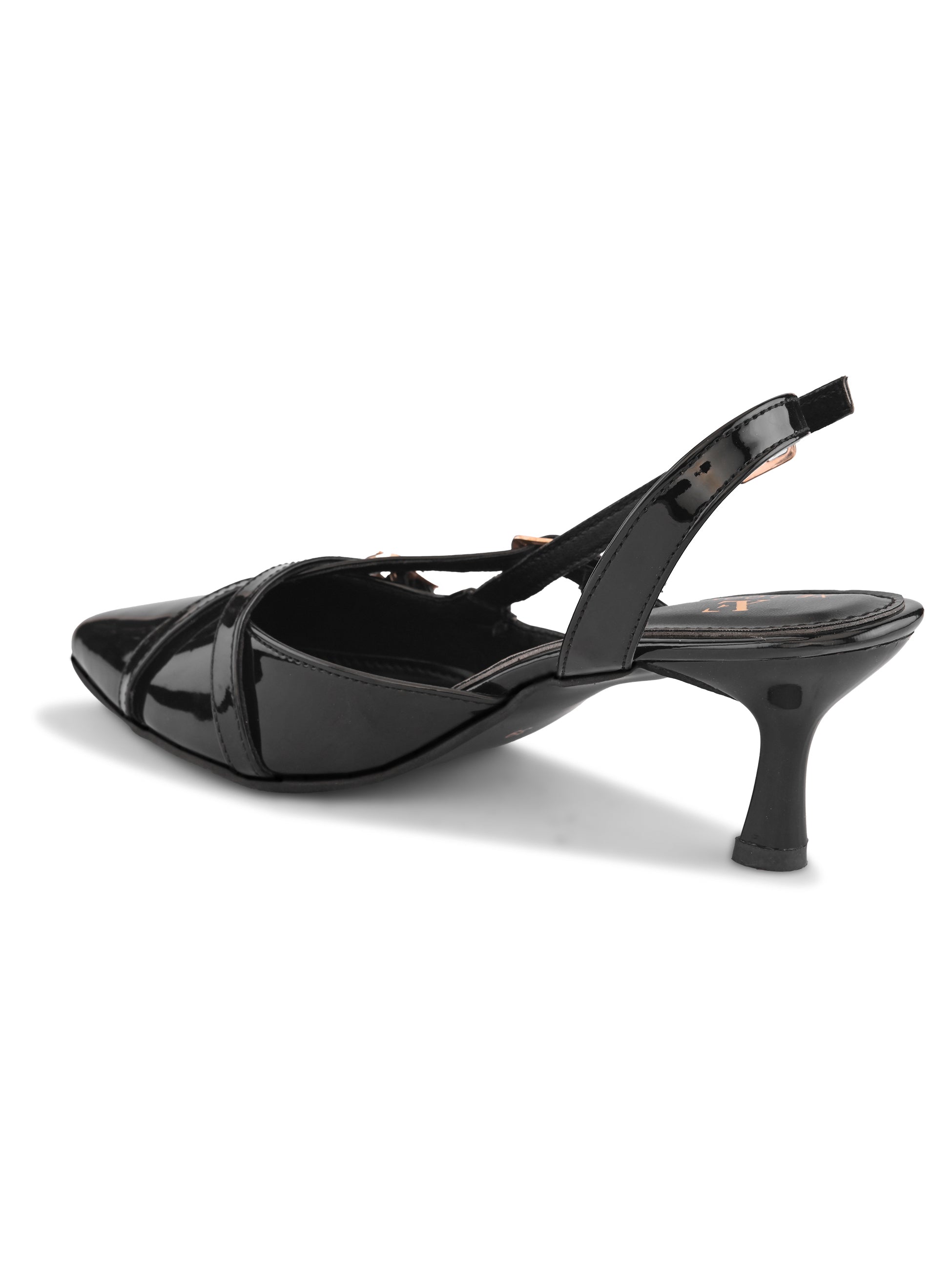 Glossy Patent-Finish Multi Buckle Strap Slingback Pointed Toe Pumps