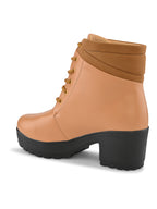 LACE-UP CHUNKY BLOCK HEEL PLATFORM ANKLE BOOTS