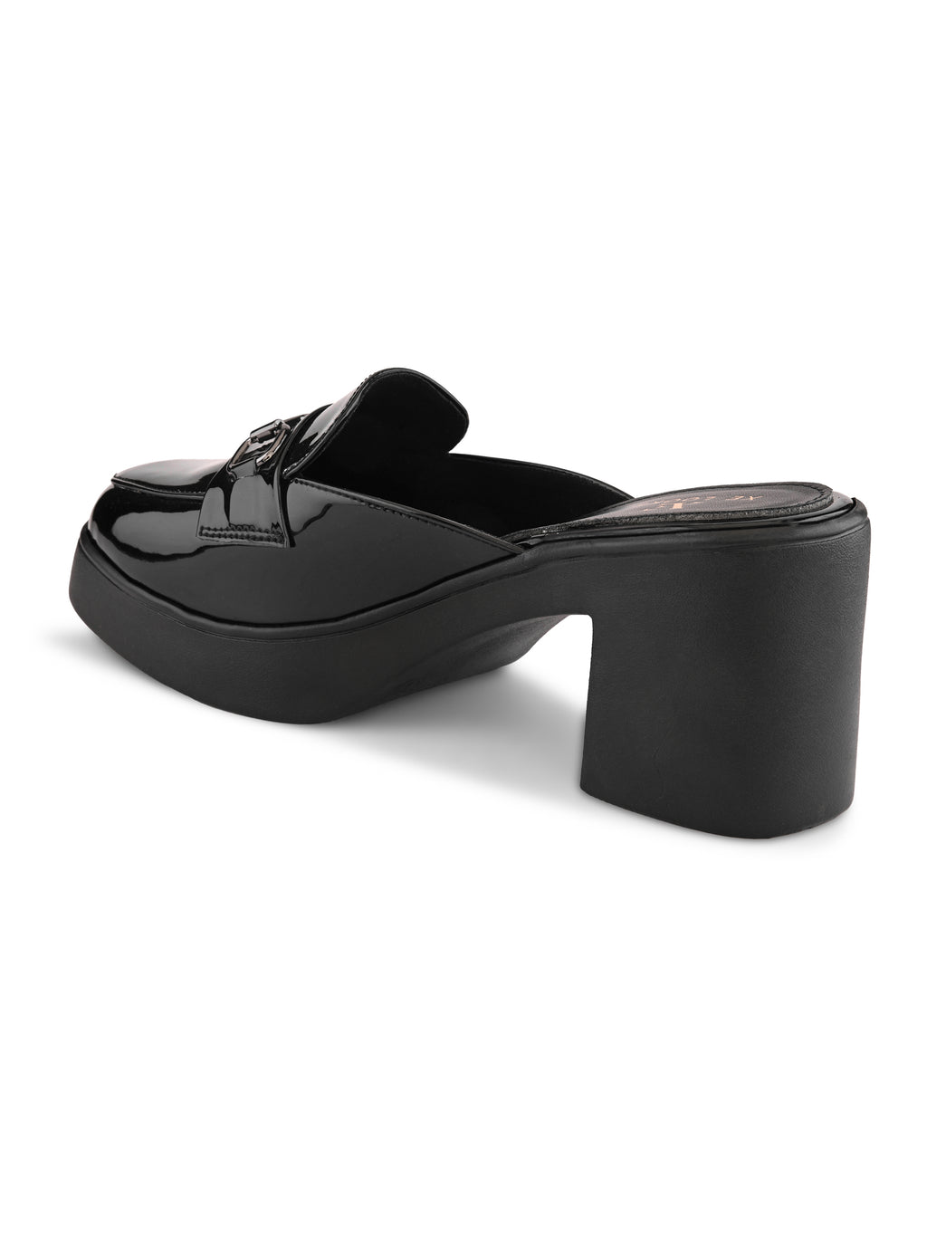 Elegant Patent Mule Loafers with Metal Chain Detail