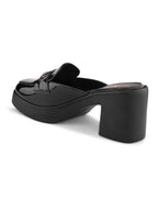 Elegant Patent Mule Loafers with Metal Chain Detail