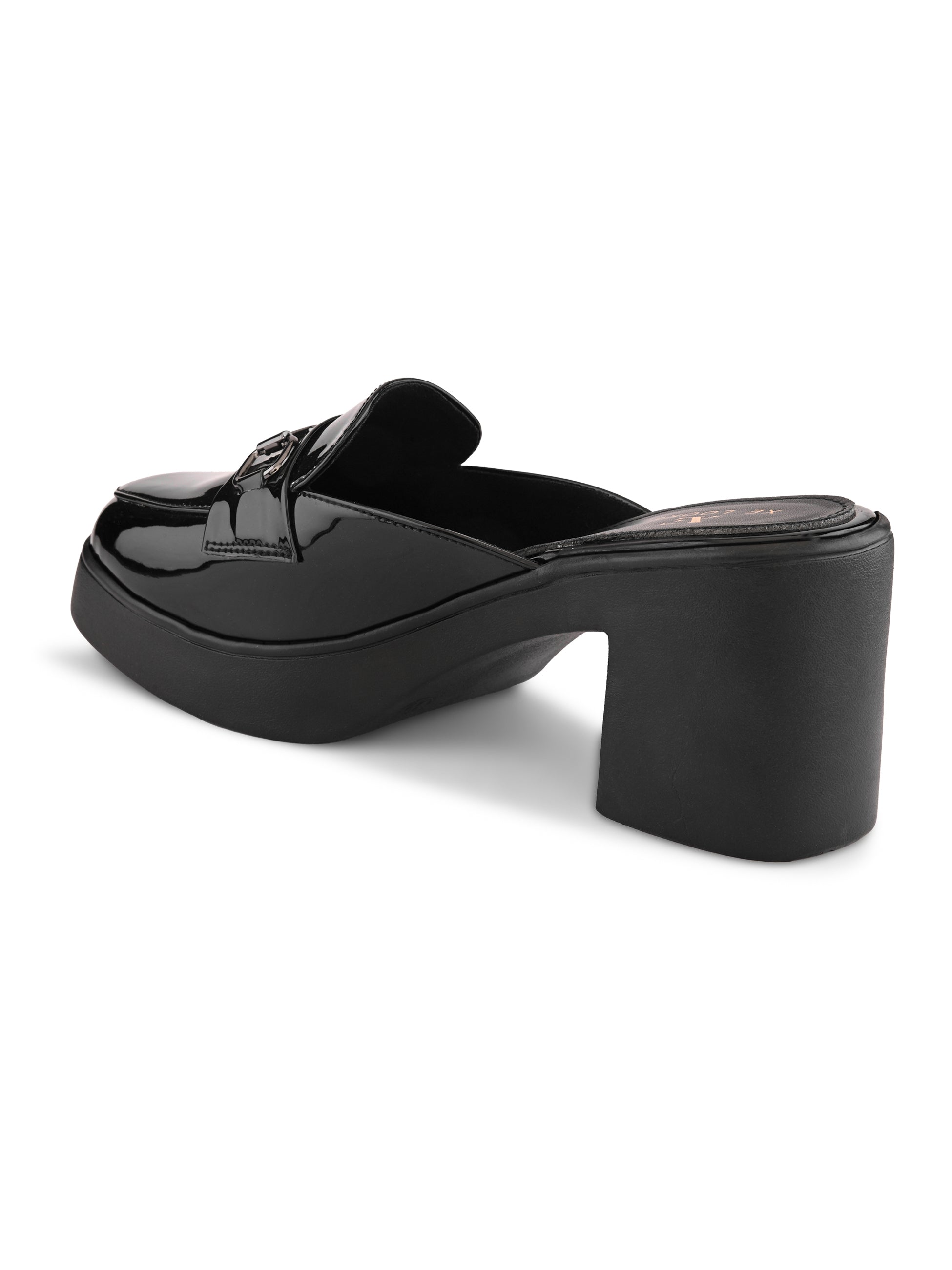 Elegant Patent Mule Loafers with Metal Chain Detail