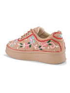 Embroidered Floral Lace-Up Platform Sneakers