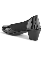 Glossy Almond Toe Stretch Panel Slip-On Pumps