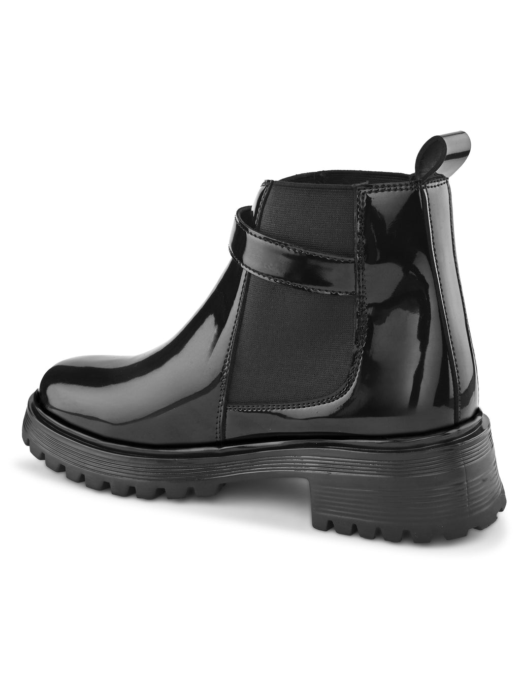 Elastic Buckle Accent Chunky Sole Chelsea Boots