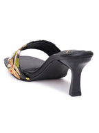 Embroidered Strap Comfort Heel Sandals