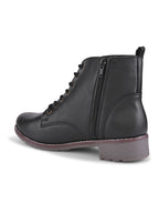 Lace Up Side Zip Cushioned Low Block Heel Ankle Boots