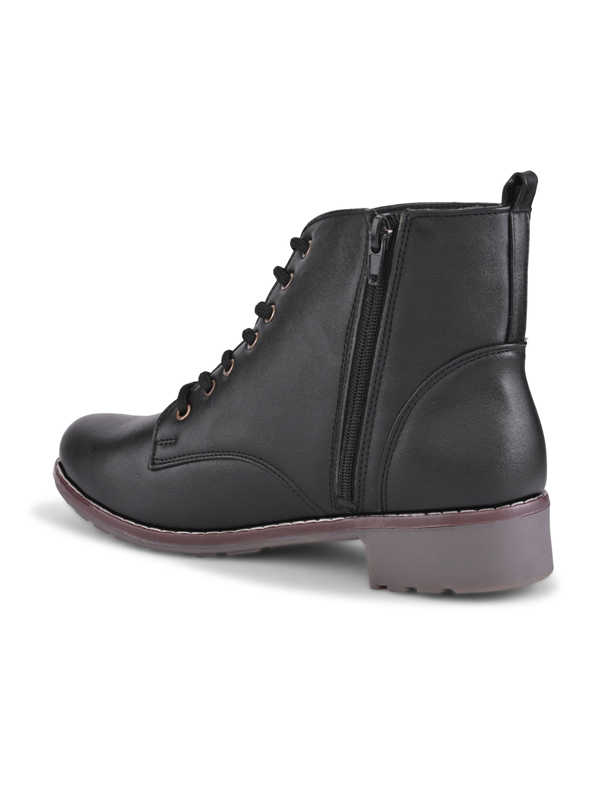 Lace Up Side Zip Cushioned Low Block Heel Ankle Boots