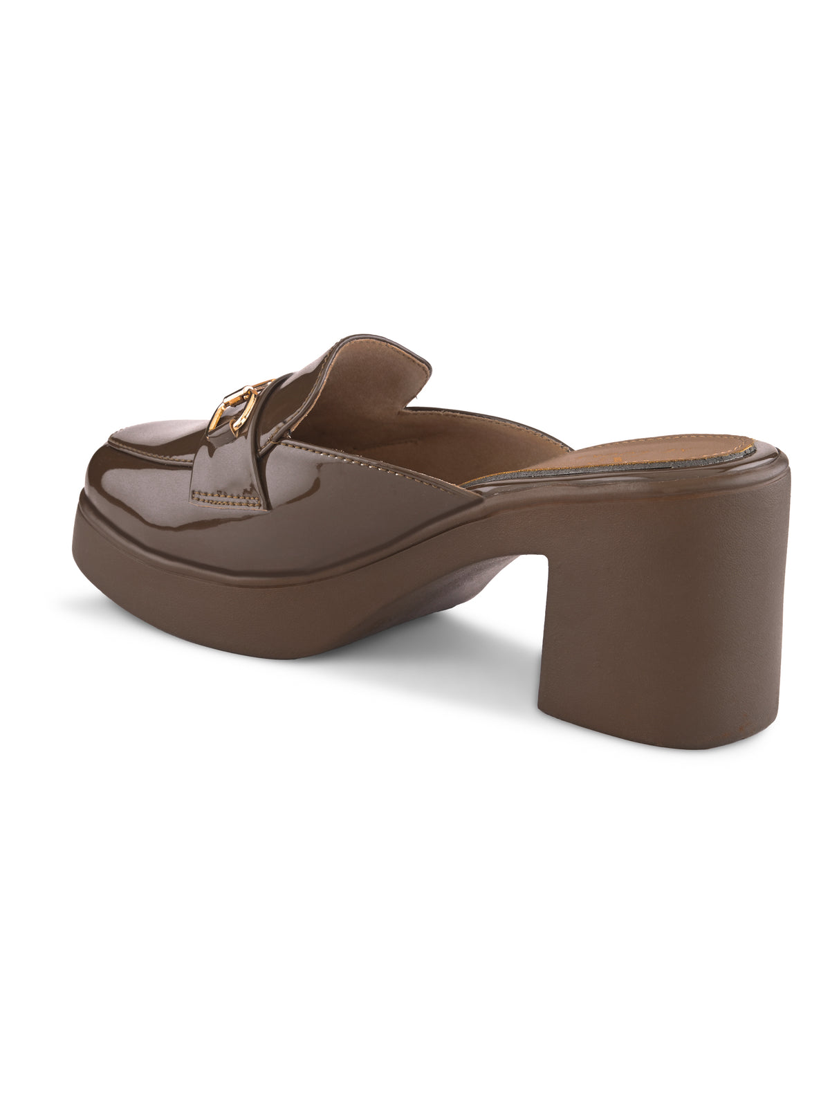 Elegant Patent Mule Loafers with Metal Chain Detail