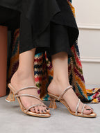 Criss-Cross Embellished Straps Block Heel Sandals