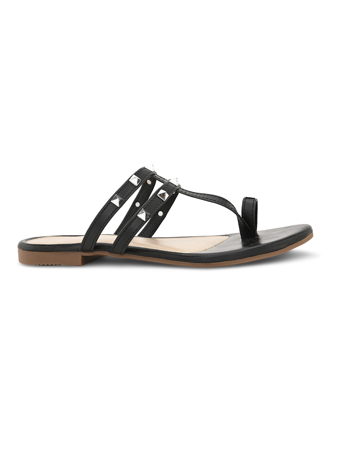 Strappy Design Stylish Flat Sandals With Studded Embellishments