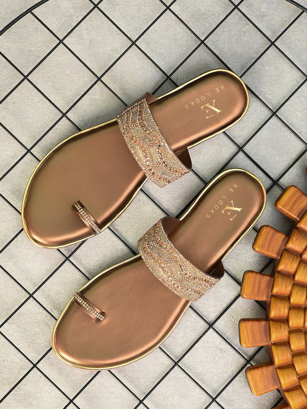 Elegant Embellished Toe-Ring Slip-On Flats