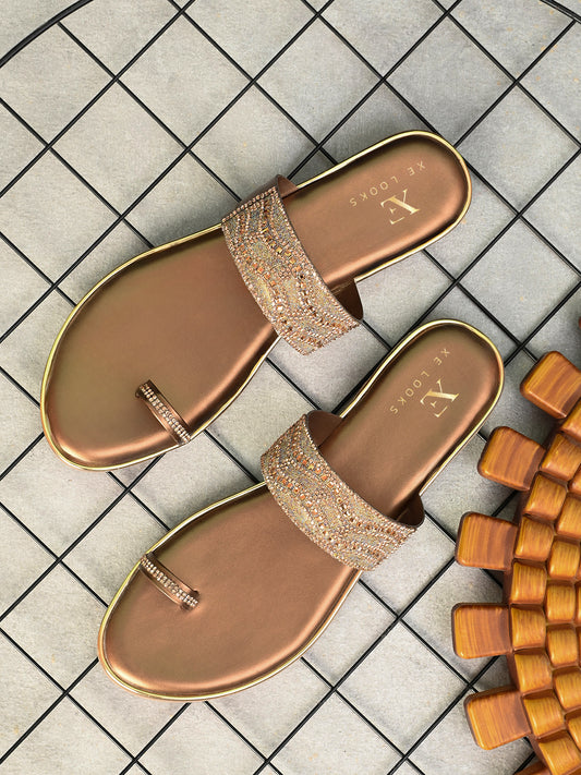 Elegant Embellished Toe-Ring Slip-On Flats