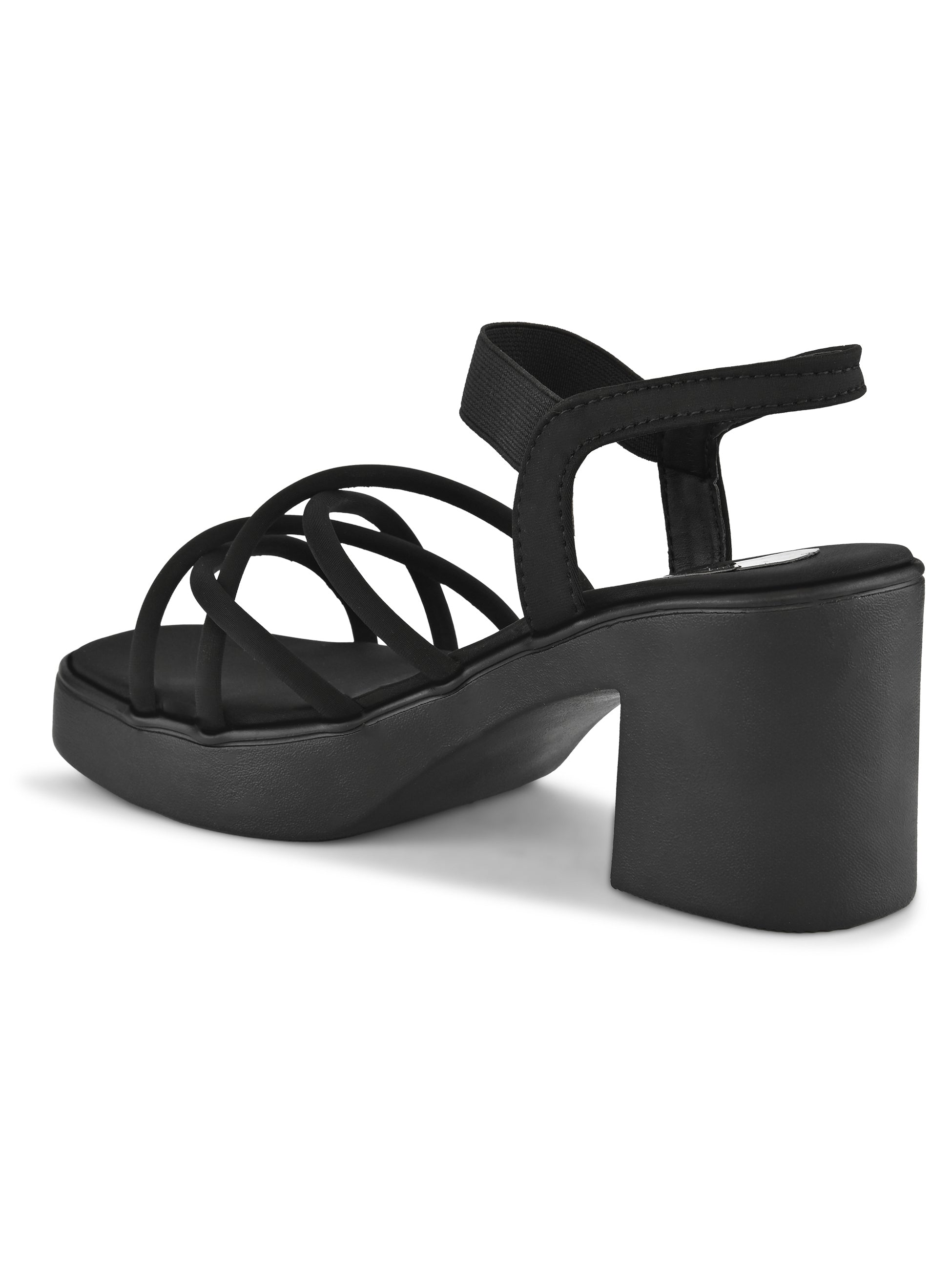 CROSS-STRAP ELASTIC BACK SUPPORT COMFORT BLOCK HEEL SANDALS
