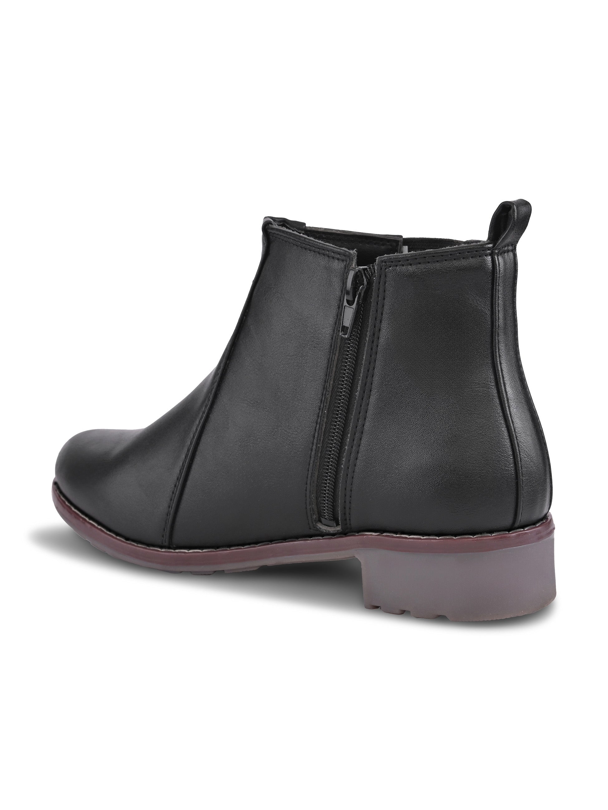 Buckle Accent Side Elastic Low Block Heel Ankle Boots