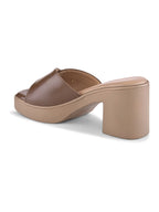 Glossy Buckle Accent Slip-On Block Heel Sandals