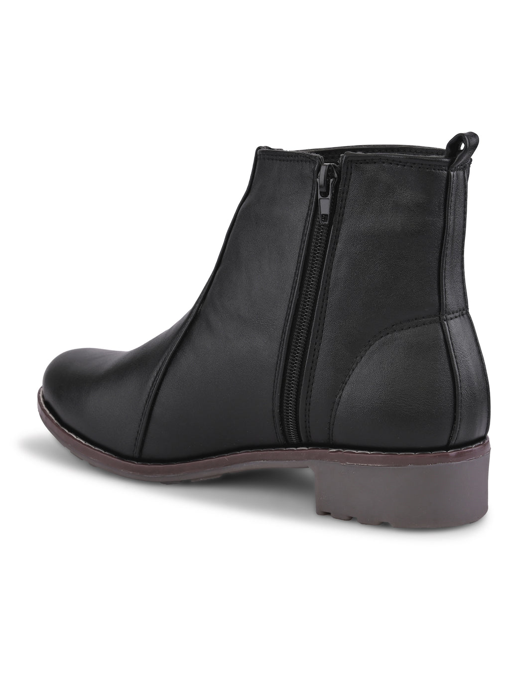 Side Zip Cushioned Low Block Heel Ankle Boots