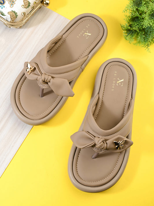 Elegant Bow Detail Embellished Slip-On Flats