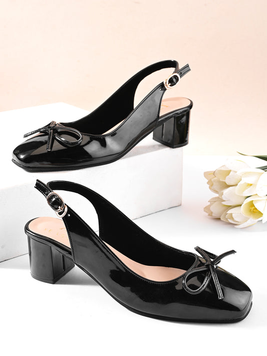 Elegant Bow Detail Slingback Block Heels