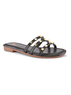 STUDDED MULTI-STRAP OPEN TOE FLAT SANDALS