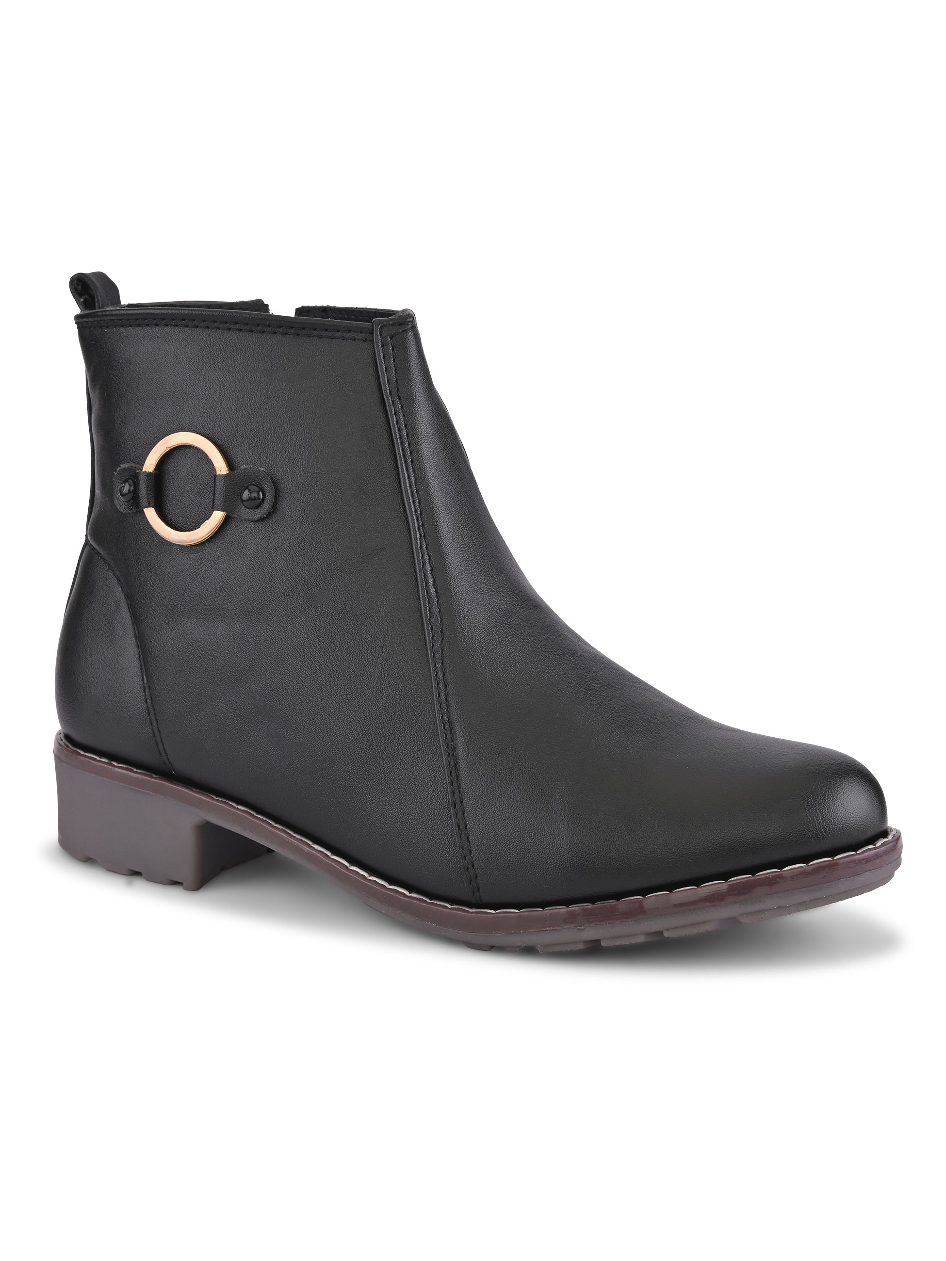 Side Zip Cushioned Low Block Heel Ankle Boots