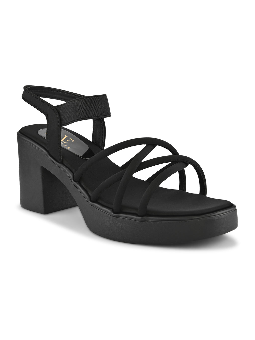 CROSS-STRAP ELASTIC BACK SUPPORT COMFORT BLOCK HEEL SANDALS