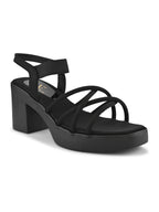 CROSS-STRAP ELASTIC BACK SUPPORT COMFORT BLOCK HEEL SANDALS
