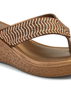 Wedge Thong Sandals Pleated Upper Strap with Subtle Rhinestone Embellishments
