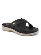 Textured Cross Strap Gold Accent Cushioned Comfort Flat Slippers
