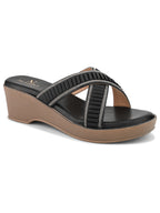 Criss-Cross Wedge Sandals for Women Pleated Straps with Subtle Shine Detailing