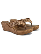 Wedge Thong Sandals Pleated Upper Strap with Subtle Rhinestone Embellishments