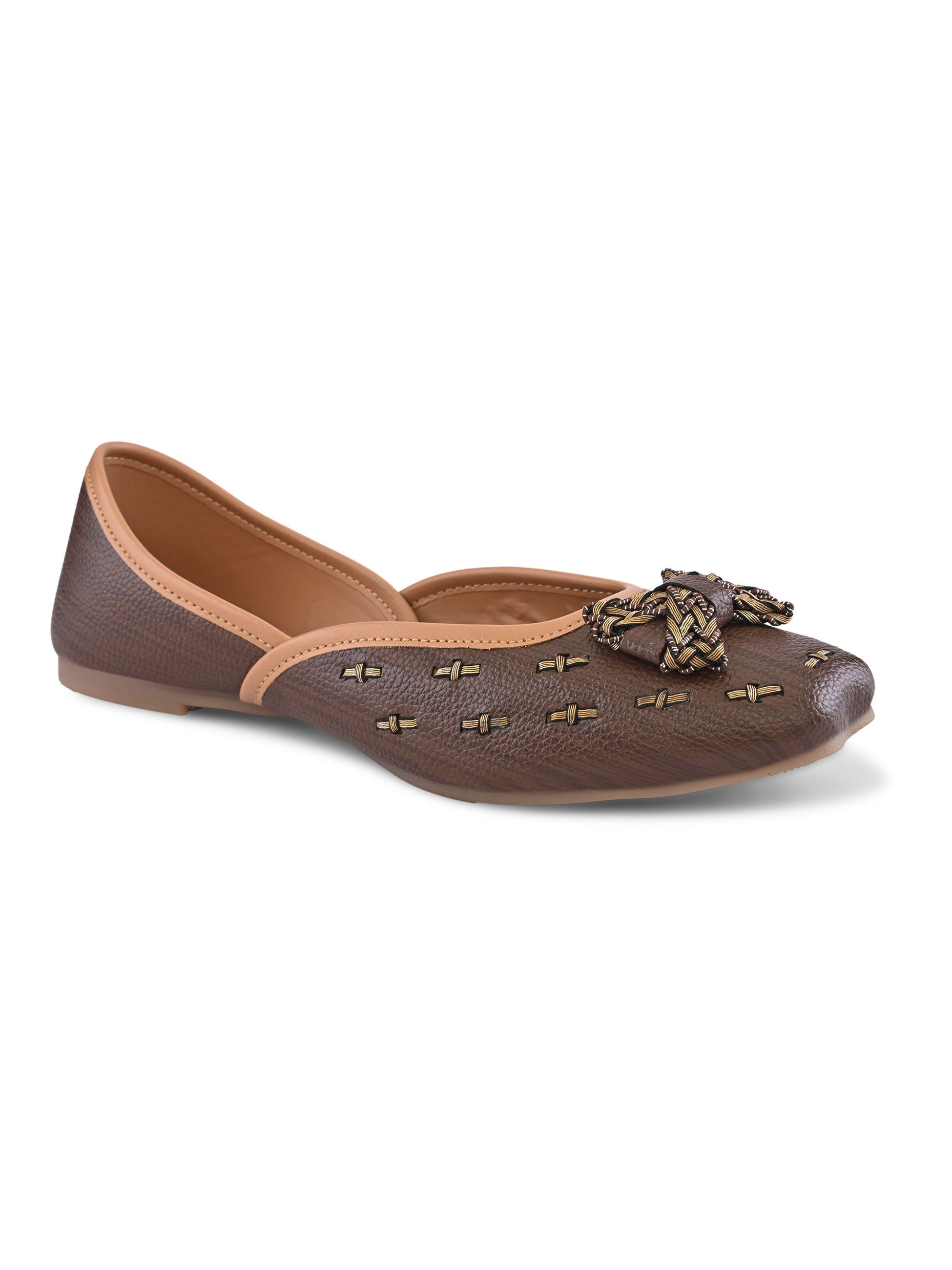 Woven Bow Accent Cushioned Square Toe Flats