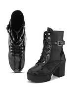 Comfortable zipper black block heel boots