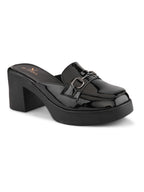 Elegant Patent Mule Loafers with Metal Chain Detail